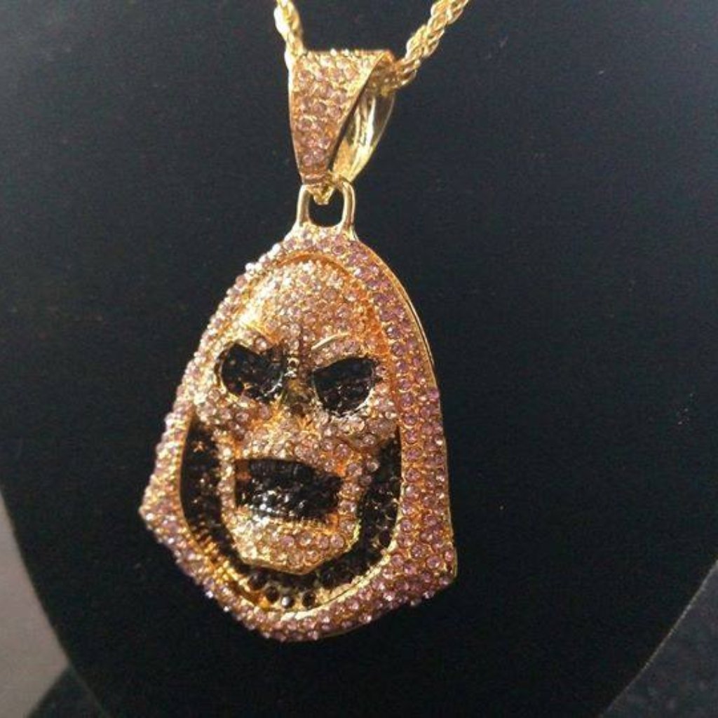 Gold Skeletor Hip Hop Necklace Iced Out Bling